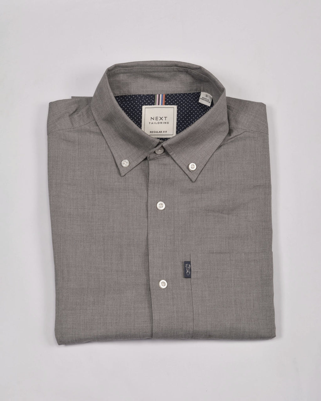 Next Easy Iron  Button Down Oxford Shirt Grey Pocket Slim Fit