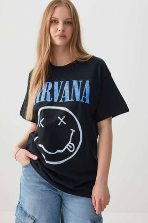 H&M Oversized T-Shirt Black Nirvana