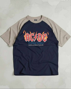 PULL&BEAR AC/DC Raglan T-shirt  Navy Blue/Beige