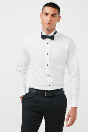 Next Easy Iron  Oxford White with Bow Tie Regular Fit