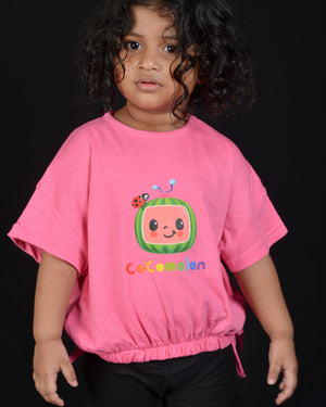 Kids Graphic Tee With Elastic Bottom-pink