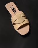 ZARA LOW HEEL CROSSED LEATHER SANDALS OFF WHITE