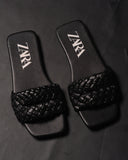 ZARA WOVEN FLAT SANDALS BLACK