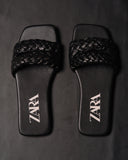 ZARA WOVEN FLAT SANDALS BLACK