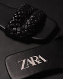 ZARA WOVEN FLAT SANDALS BLACK