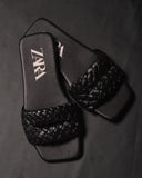 ZARA WOVEN FLAT SANDALS BLACK