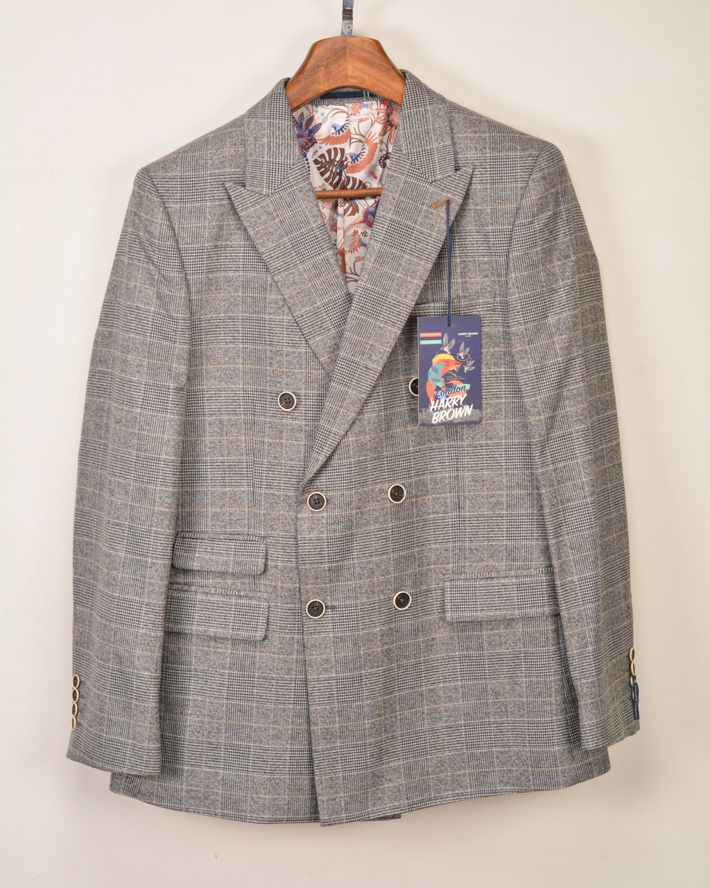 Harry Brown Double-Breasted SUIT IN GREY CHECK