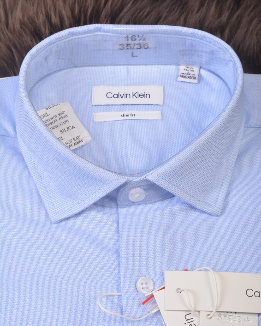 Calvin klein Steel Solid Herringbone Dress Shirt Blue Texture