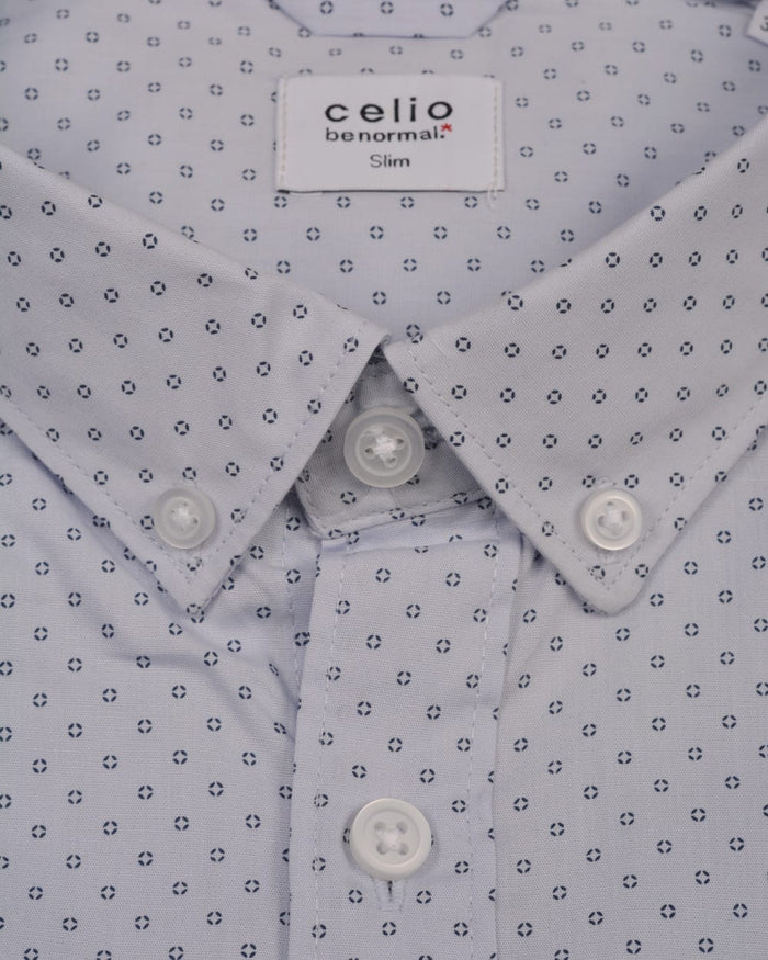 CELIO Printed Shirt with Button-Down Collar Light Blue  Slim Fit