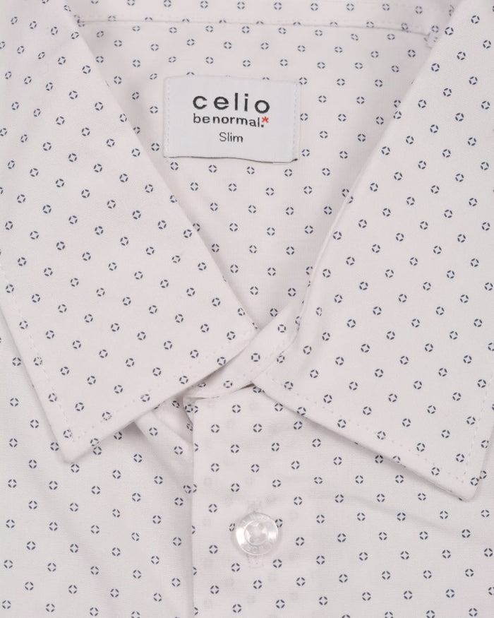 CELIO Printed Shirt with Button-Down Collar White Slim Fit