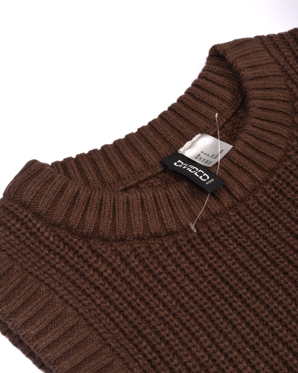 DIVIDED  Women Houndstooth Pattern Knit Sweater Vest Sleeveless DARK BROWN