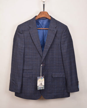 Sleek Slim Fit Check Suit Jacket BLUE