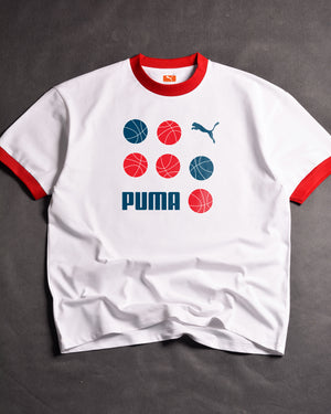 P GRAPHICS BBall  Ringer White/Red Drop Shoulder T-Shirt
