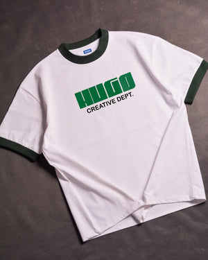 Hugo Creative Dept. Ringer White/Green Drop Shoulder T-Shirt