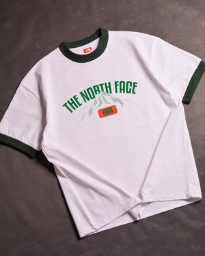 North Face Varsity Graphic  Ringer White/Green Drop Shoulder T-Shirt