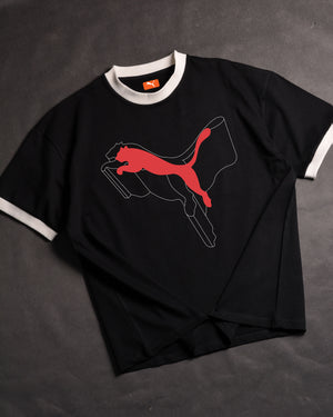 P Ess+ Logo Lab Cat Tee  Ringer Black/White Drop Shoulder T-Shirt
