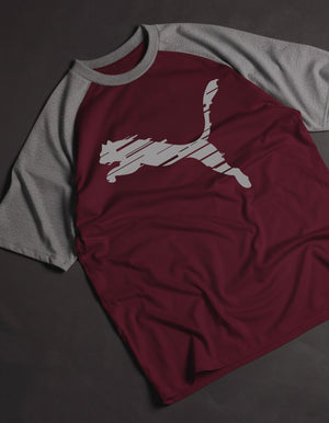 P cat Classic Graphic Drop Shoulder Raglan T shirt  Maroon/Grey