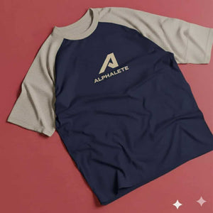 Alphalate Classic Graphic Drop Shoulder Raglan T shirt  Navy Blue/Beige
