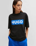 HUGO Cotton-jersey T-shirt with blue logo Black