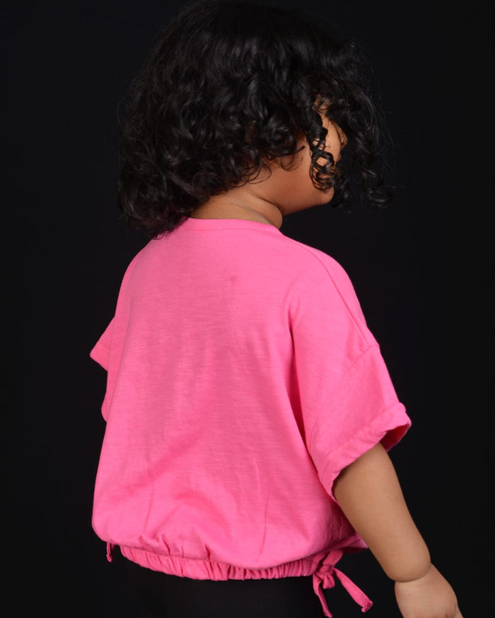 Kids Graphic Tee With Elastic Bottom-pink