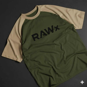 RAWx Classic Graphic Drop Shoulder Raglan T shirt  Olive/beige