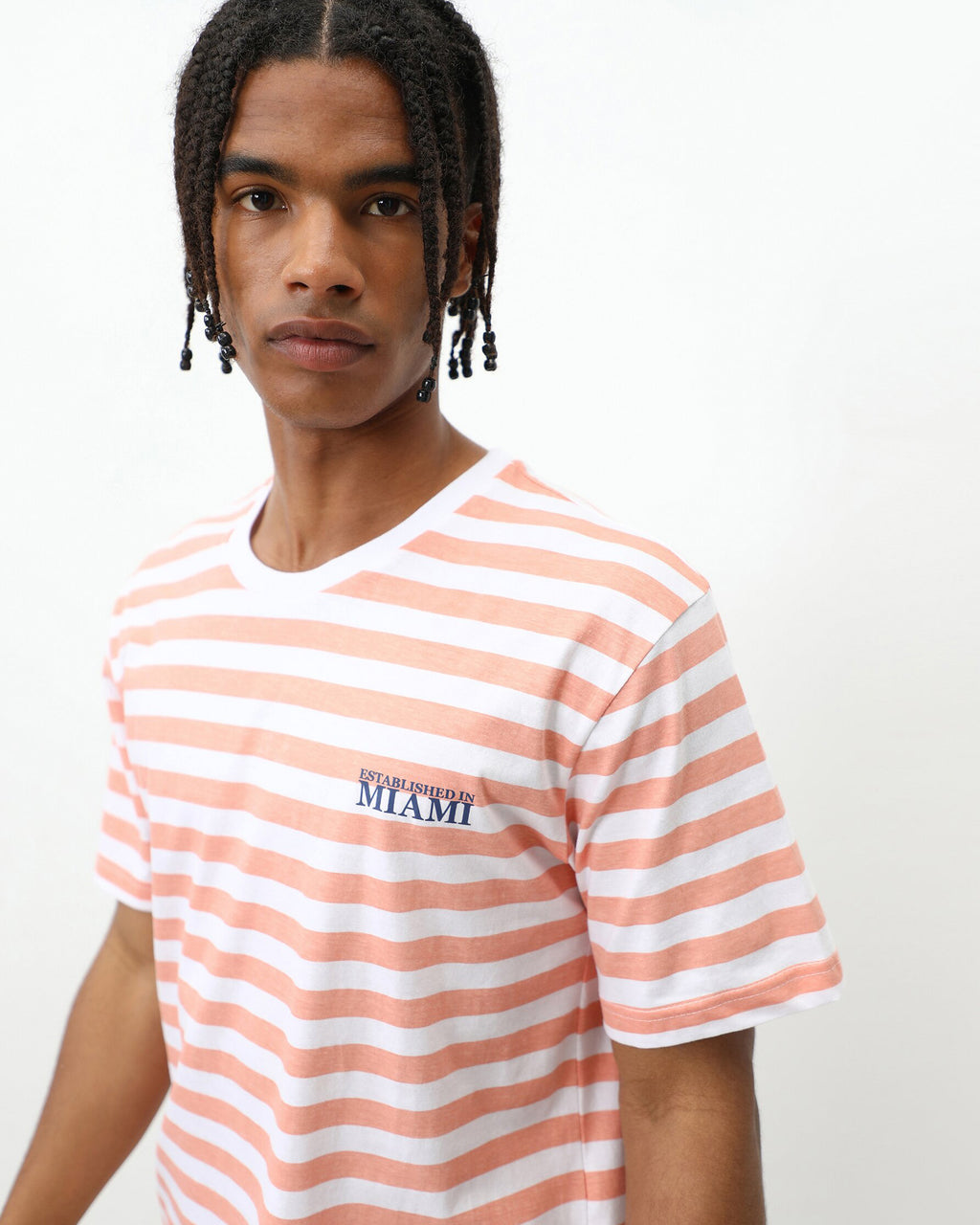 Lefties THICK STRIPE PRINTED T-SHIRT Orange/White