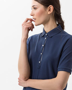 BRAX Women's Style Cleo Finest Pique Stretch Polo Shirt Blue (Indigo 23)