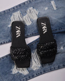 ZARA WOVEN FLAT SANDALS BLACK