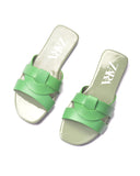 ZARA LOW HEEL CROSSED LEATHER SANDALS GREEN