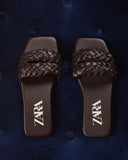 ZARA WOVEN FLAT SANDALS BROWN