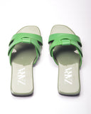 ZARA LOW HEEL CROSSED LEATHER SANDALS GREEN