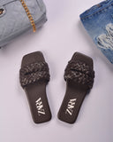 ZARA WOVEN FLAT SANDALS BROWN