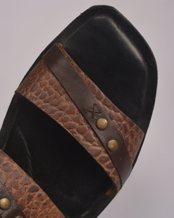 LEATHER MENS SLIDES BROWN