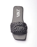 ZARA WOVEN FLAT SANDALS BLACK