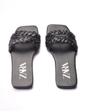 ZARA WOVEN FLAT SANDALS BLACK