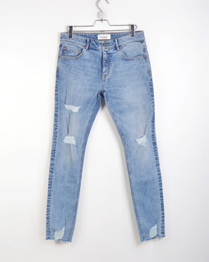 Pull And Bear Ripped Skinny Fit Jeans Frayed Hems Light Blue