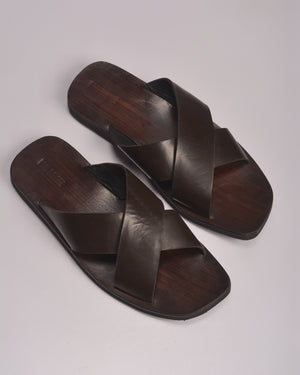 LEATHER MENS SLIDES BROWN