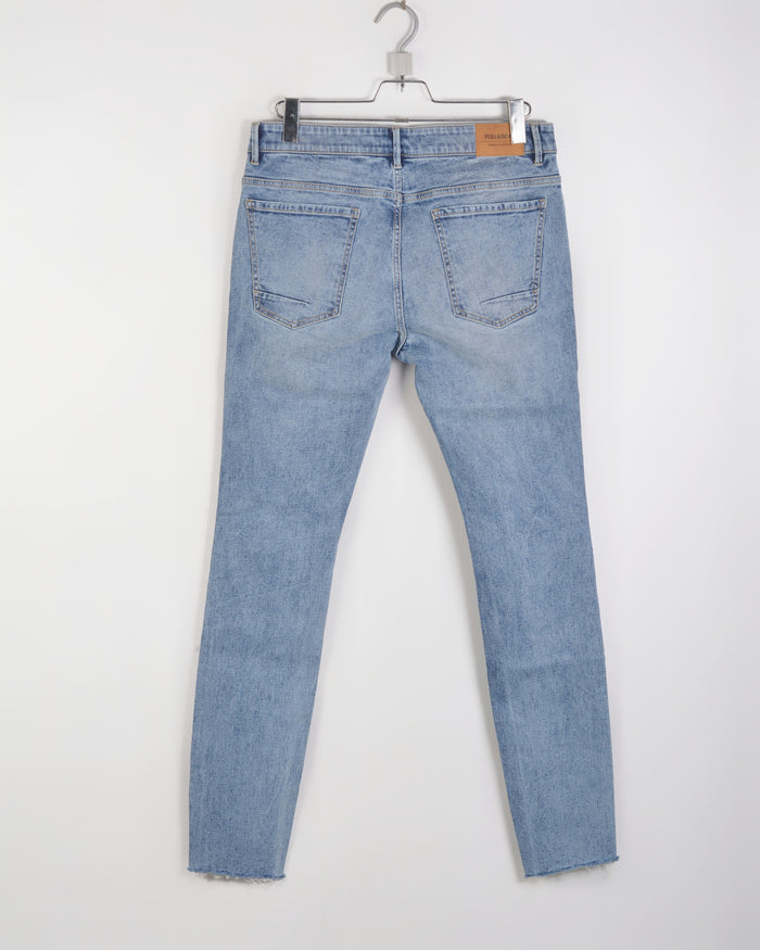 Pull And Bear Ripped Skinny Fit Jeans Frayed Hems Light Blue