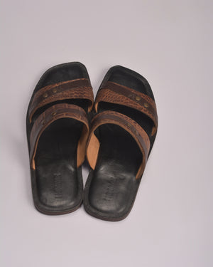 LEATHER MENS SLIDES BROWN