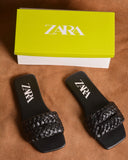 ZARA WOVEN FLAT SANDALS BLACK