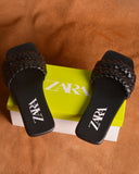 ZARA WOVEN FLAT SANDALS BLACK