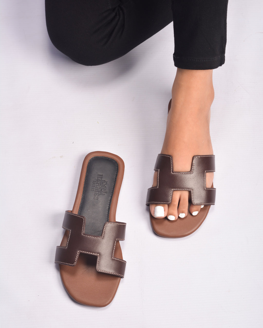 H CUT-OUT WOMEN ORAN SANDAL NEW BROWN WITH  BLACK LOWER