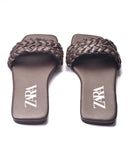 ZARA WOVEN FLAT SANDALS BROWN