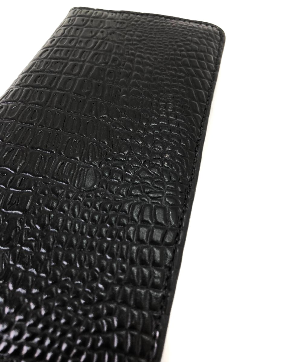 Leather long wallet Black Crocodile Embossed