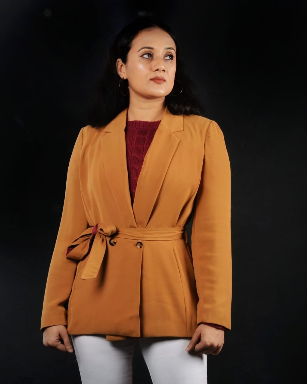 Camel belted blazer sales