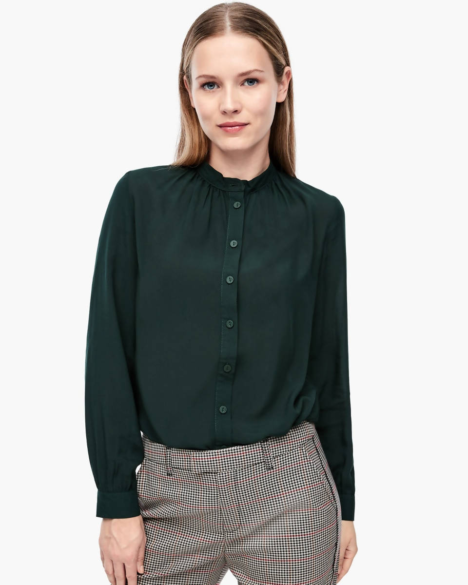Q/S Designed by S.Oliver® Modal Tunic with Pleated Details - Dark Green