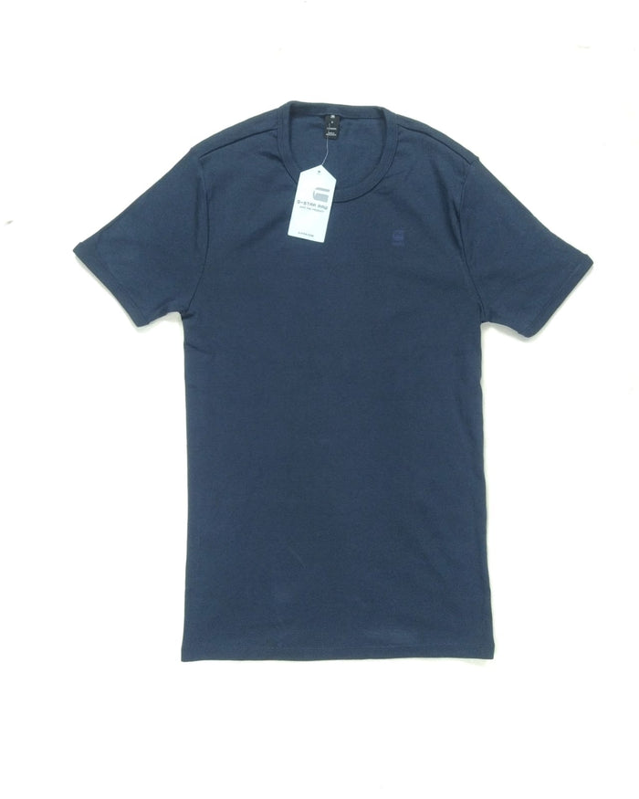 G STAR RAW Solid Crew-Neck T-shirt Blue Embroidery logo
