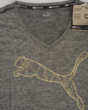 Puma Womens Heather Cat V-Neck T-Shirt big logo Grey