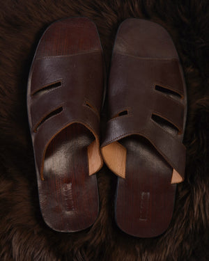 LEATHER MENS SLIDES BROWN