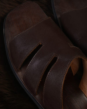 LEATHER MENS SLIDES BROWN